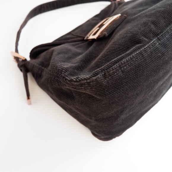 Authentic Preowned Fendi Black Corduroy Baguette Shoulder Bag - Picture 5 of 13